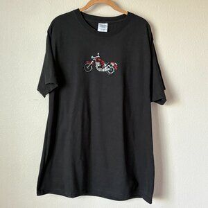 Women T Shirt Rhinestone Motorcycle Graphic Biker Bling Sz XL Black Port Company